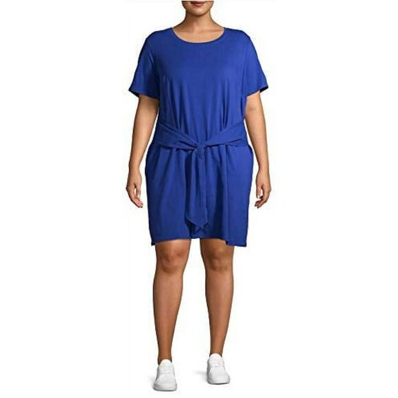 Terra & Sky Blue Glass Plus Size Tie Waist T-Shirt Dress - 3X 24W/26W - NEW - Picture 1 of 4